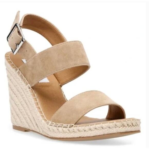 STEVE Madden Uri Espadrille Wedge Sandals 10 Tan Suede NWOT Heels Travel Resort - Picture 1 of 7